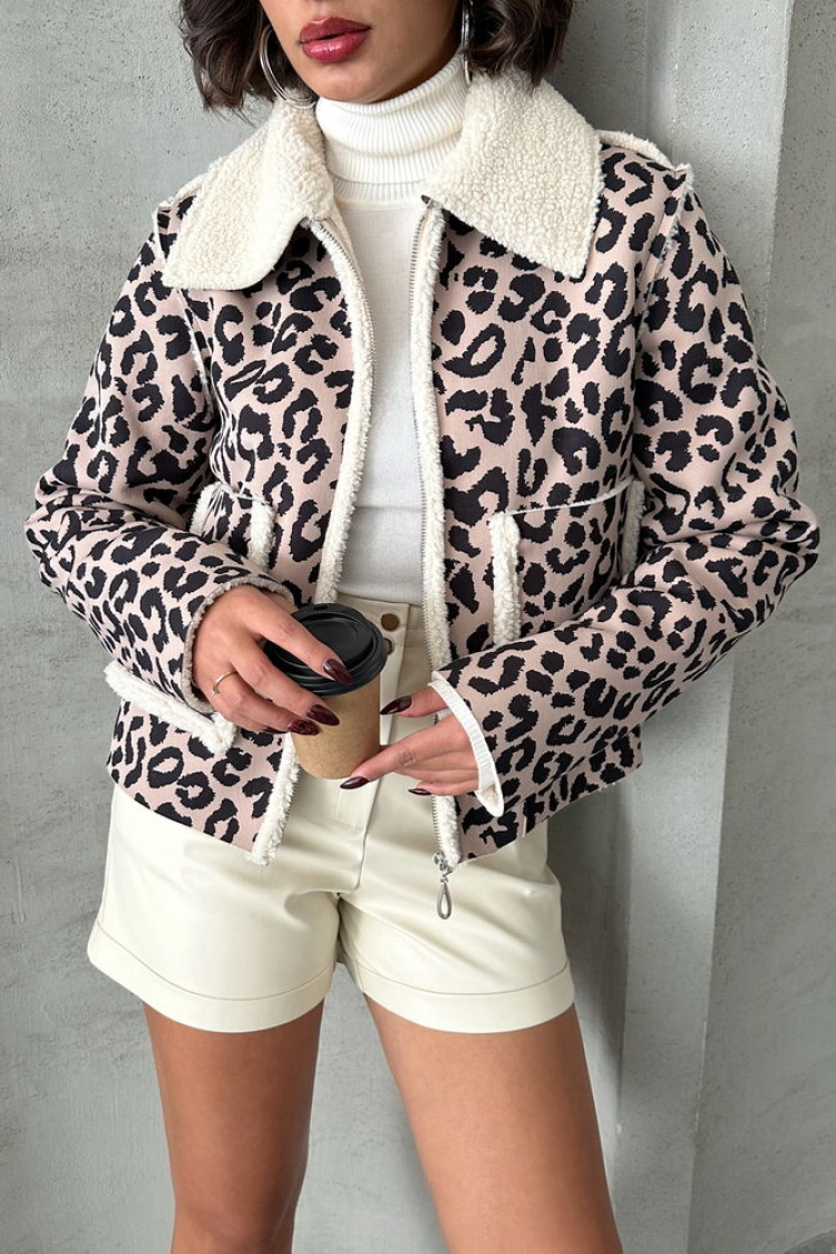 StoneLeopard Patterned Plush Coat