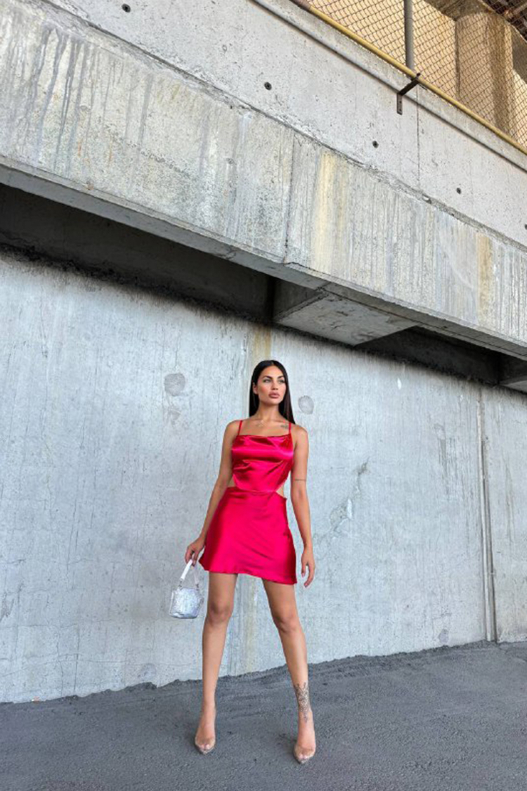 Backless Strapless Satin Dress