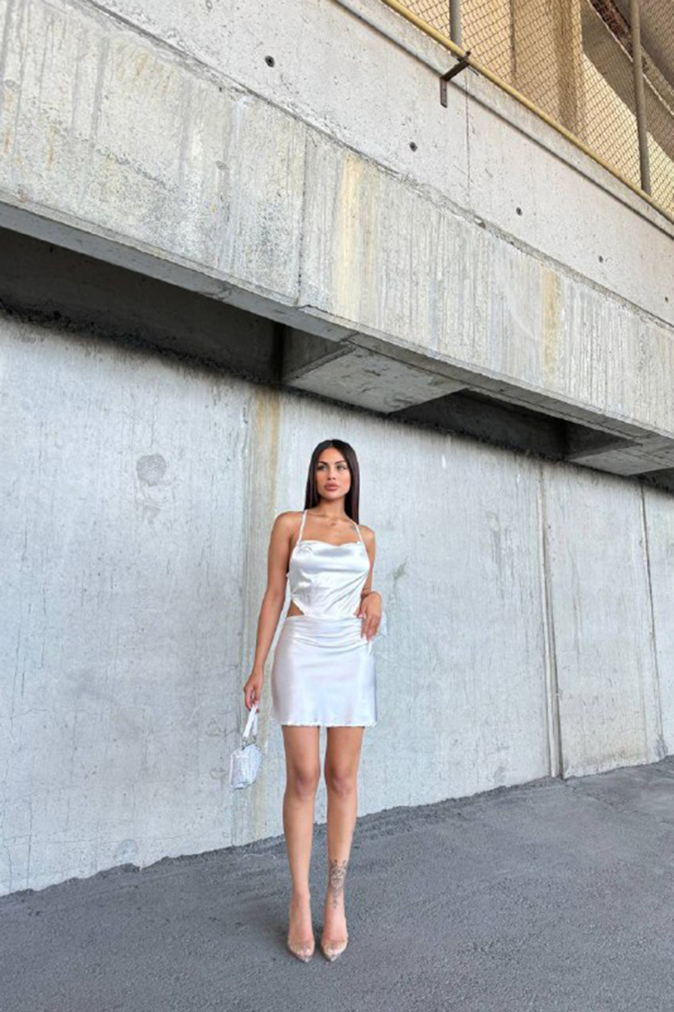 Backless Strapless Satin Dress