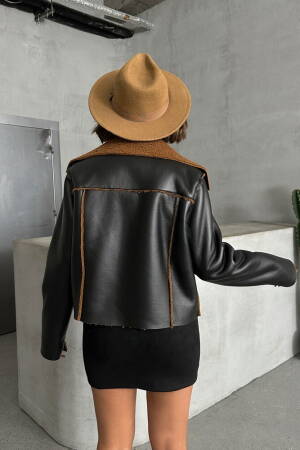 Brown Laminated Leather Zippered Wholesale Coat - Topshow - Globality Store - Women Clothes Wholesale Turkey