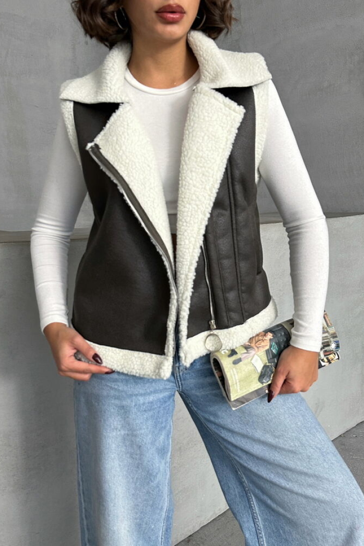 DarkSuede Collar Furry Wholesale Vest