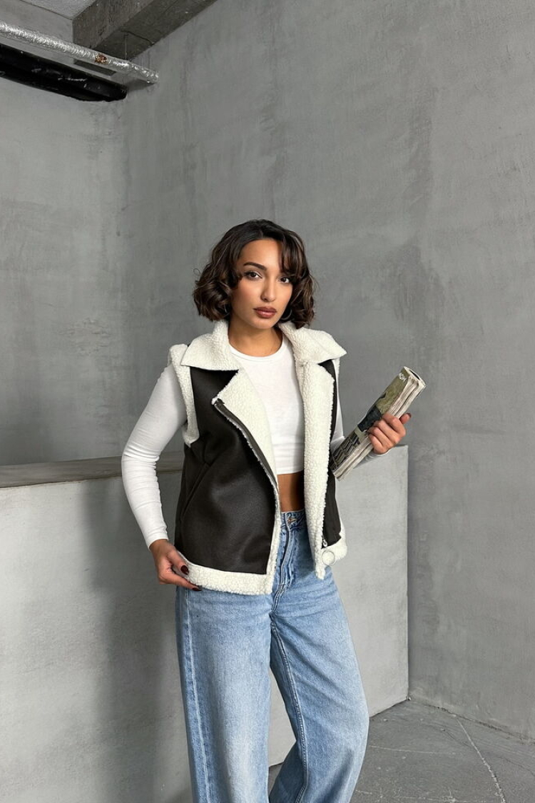 DarkSuede Collar Furry Wholesale Vest