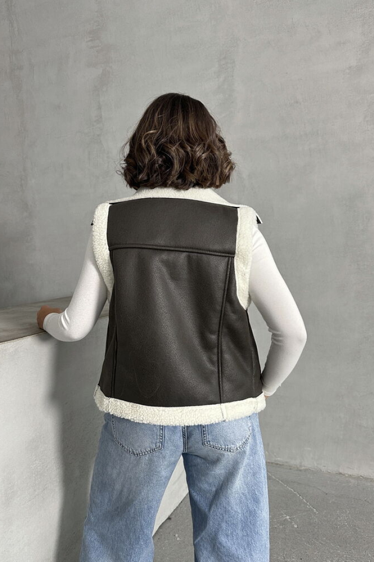DarkSuede Collar Furry Wholesale Vest
