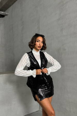 BlackSequined Wholesale Vest - Topshow - Globality Store - Women Clothes Wholesale Turkey