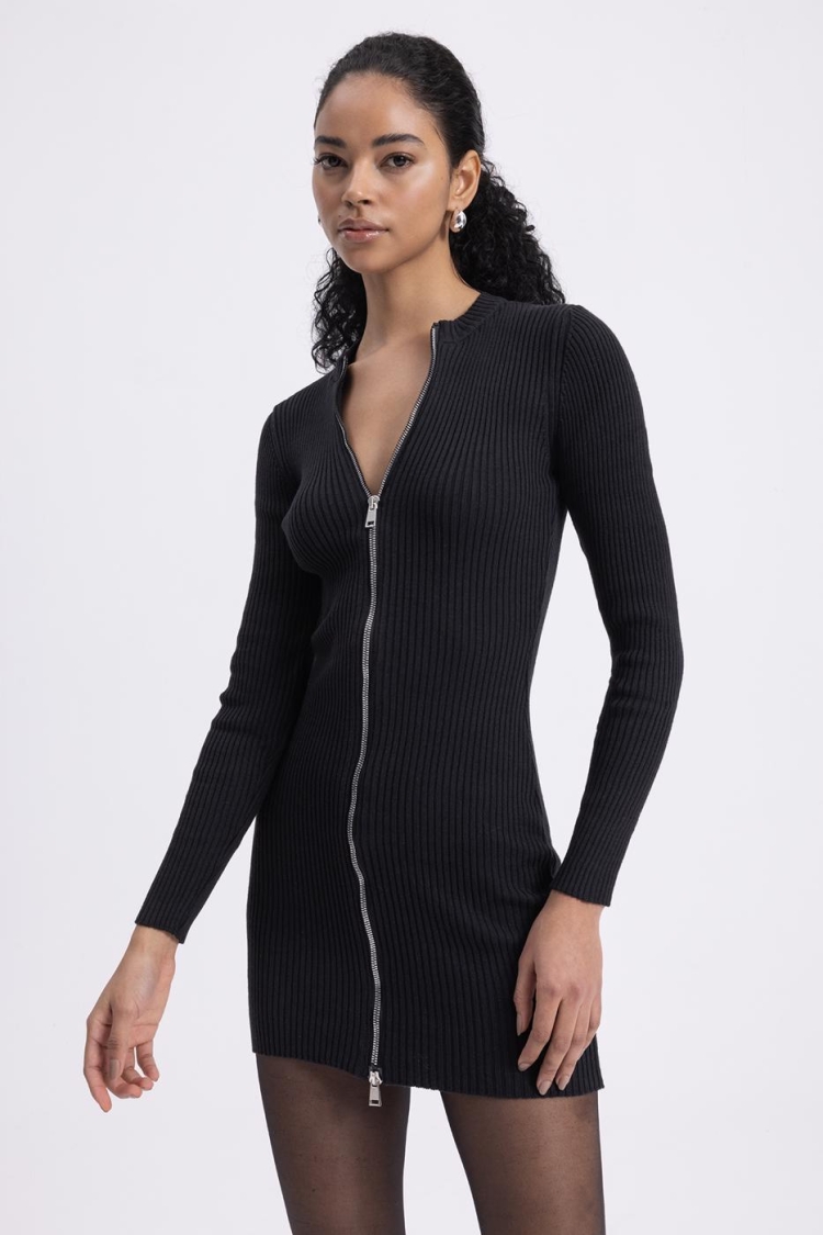 Zippered Knit Mini Pencil Dress