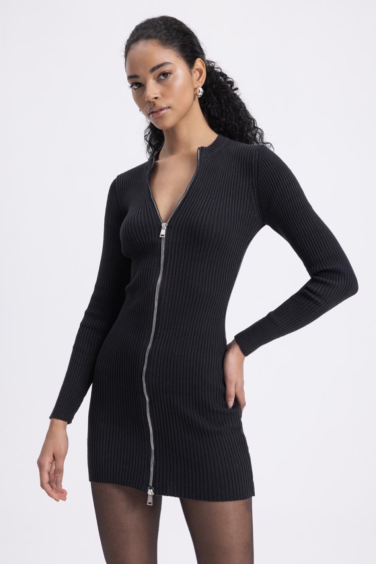 Zippered Knit Mini Pencil Dress