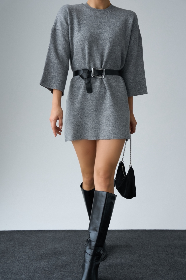 Plain Dress Without Darts - Gray - Qustyle - Globality Store - Women Clothes Wholesale Turkey