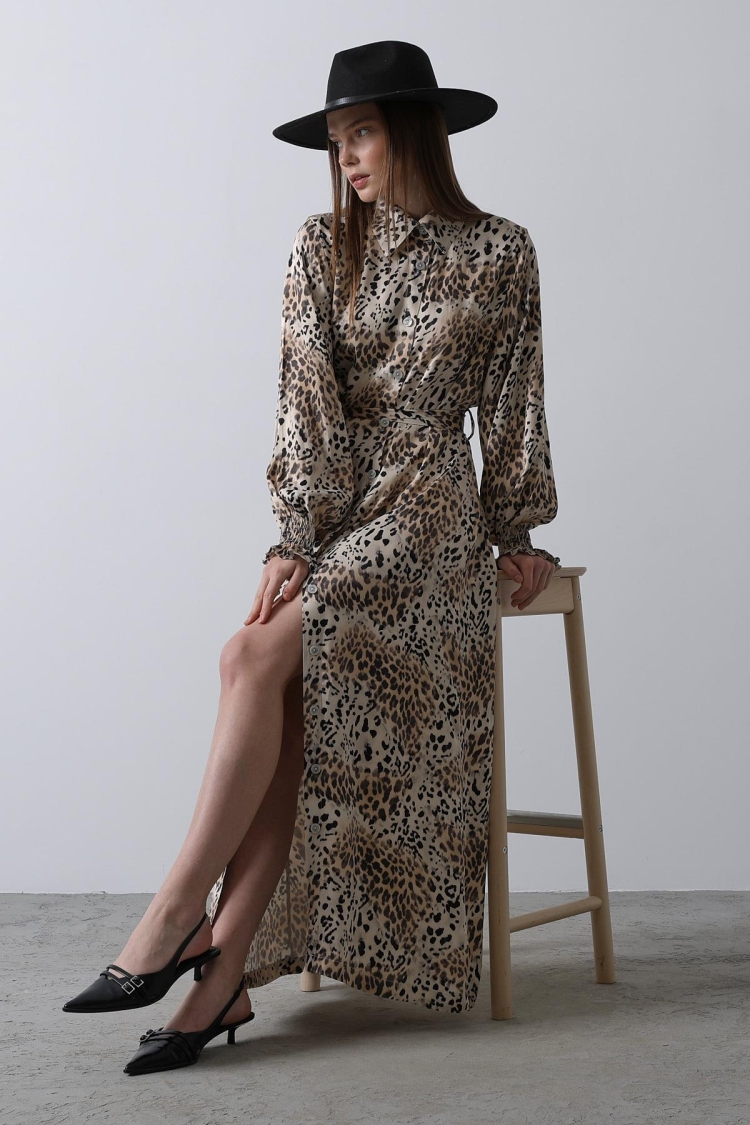 Leopard Patterned Gipel Dress - Brown