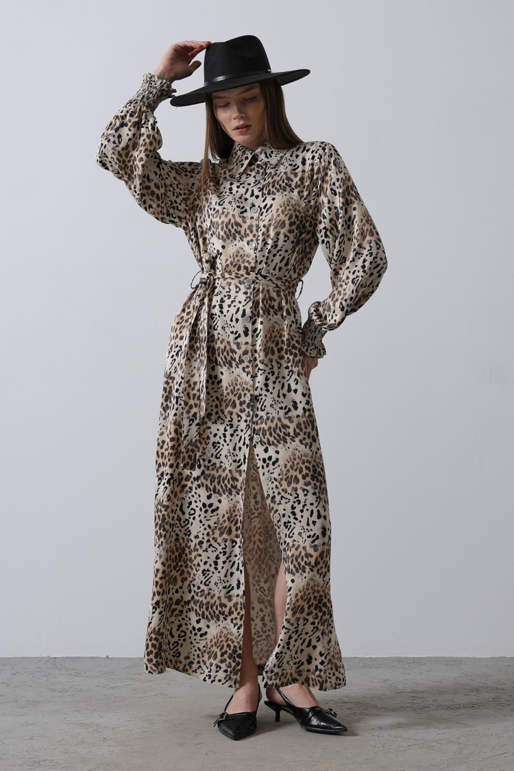 Leopard Patterned Gipel Dress - Brown