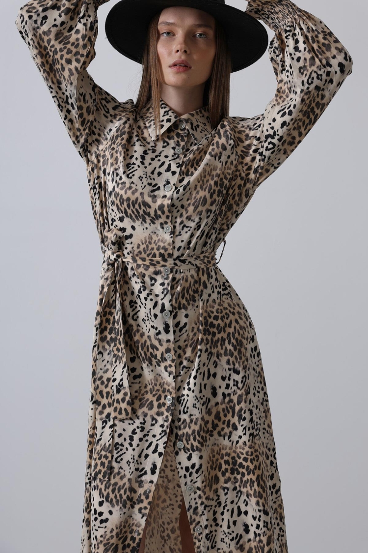 Leopard Patterned Gipel Dress - Brown