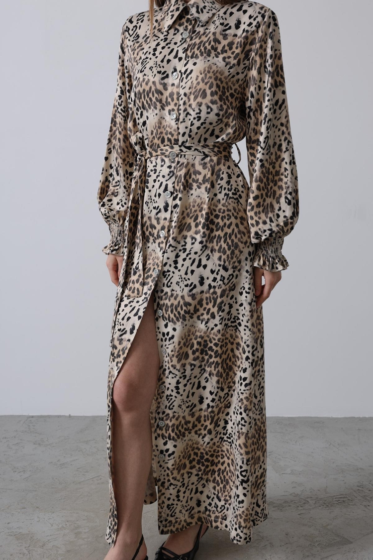 Leopard Patterned Gipel Dress - Brown