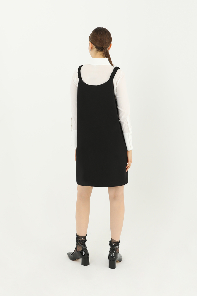 Women's Short Dress With Pleated Strap Detail