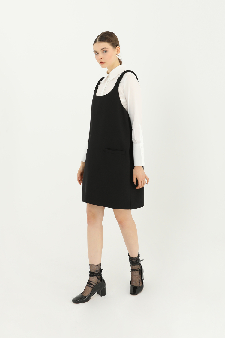 Women's Short Dress With Pleated Strap Detail