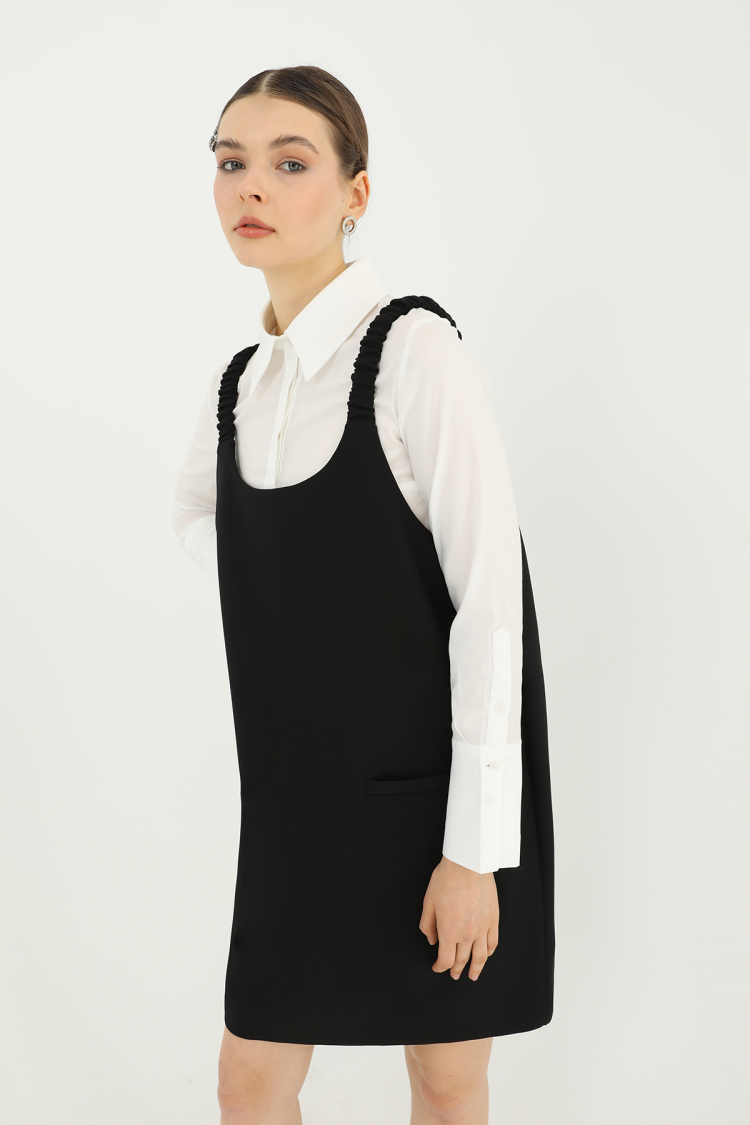 Women's Short Dress With Pleated Strap Detail