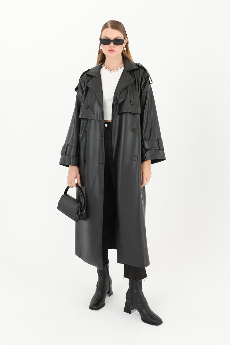 Women's Leather Long Trench