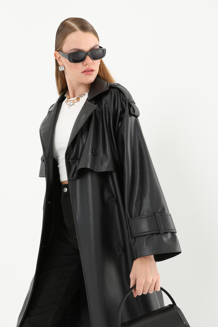 Women's Leather Long Trench