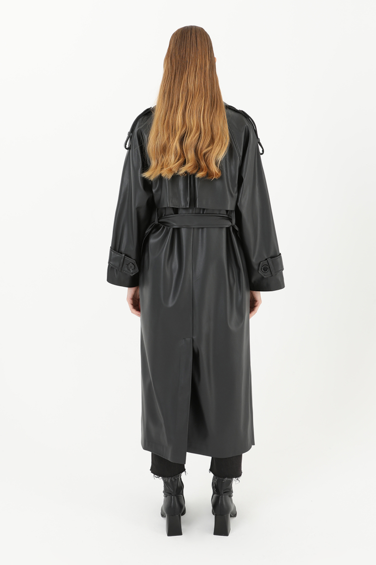 Women's Leather Long Trench