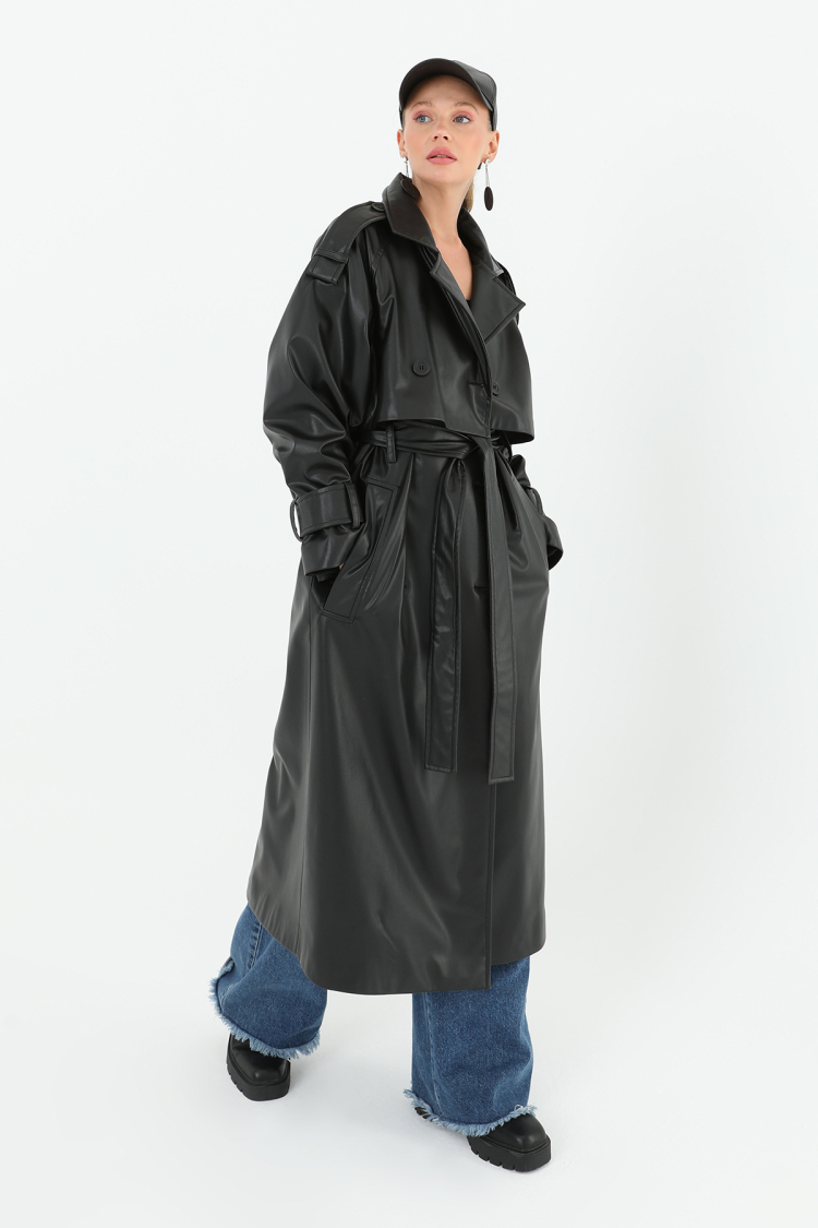 Women's Leather Long Trench - SOUL - Globality Store - Women Clothes Wholesale Turkey