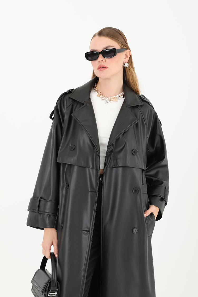 Women's Leather Long Trench