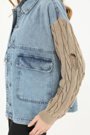 Women's Knitted Sleeve Detailed Denim Jacket - SOUL - Globality Store - Women Clothes Wholesale Turkey