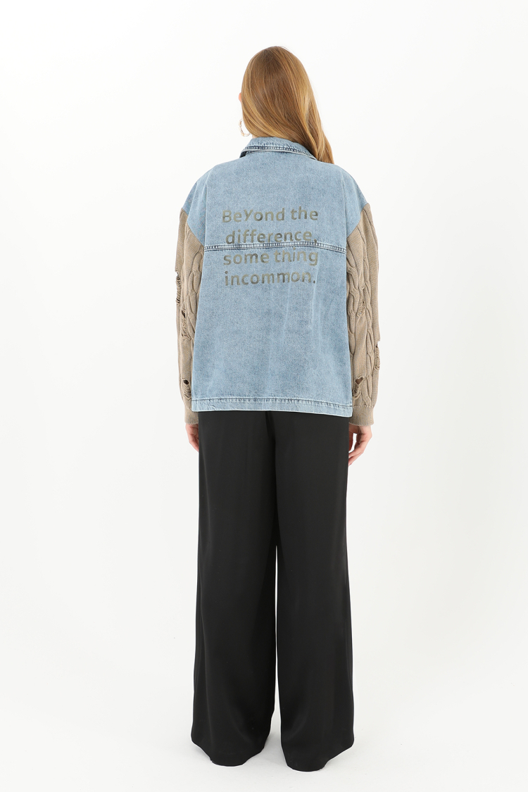 Women's Knitted Sleeve Detailed Denim Jacket