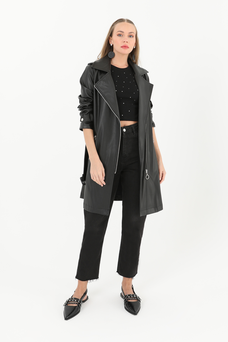 Short Leather Jacket - Puane - Globality Store - Women Clothes Wholesale Turkey
