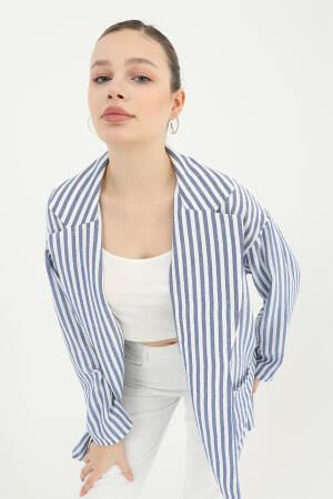 Women's Striped Linen Jacket - Puane - Globality Store - Women Clothes Wholesale Turkey