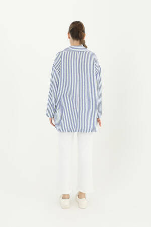 Women's Striped Linen Jacket - Puane - Globality Store - Women Clothes Wholesale Turkey