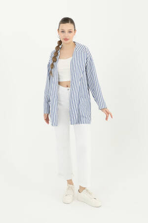 Women's Striped Linen Jacket - Puane - Globality Store - Women Clothes Wholesale Turkey