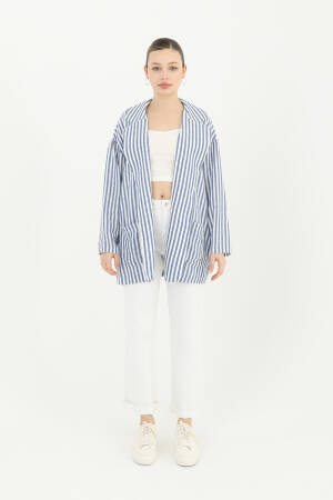 Women's Striped Linen Jacket - Puane - Globality Store - Women Clothes Wholesale Turkey