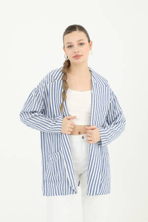 Women's Striped Linen Jacket - Puane - Globality Store - Women Clothes Wholesale Turkey