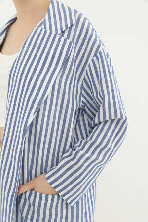 Women's Striped Linen Jacket - Puane - Globality Store - Women Clothes Wholesale Turkey