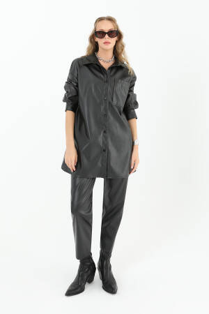 Women's Leather Shirt With Pockets - Puane - Globality Store - Women Clothes Wholesale Turkey