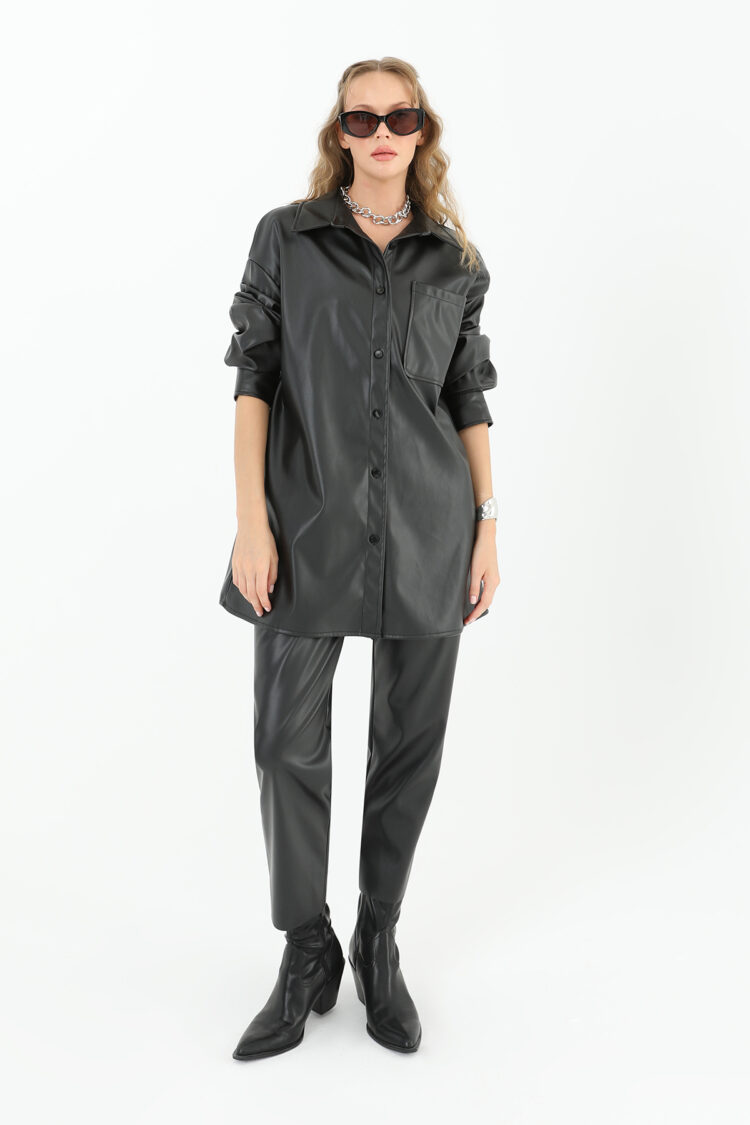Women's Leather Shirt With Pockets