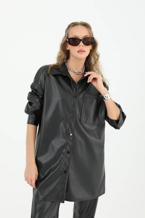 Women's Leather Shirt With Pockets - Puane - Globality Store - Women Clothes Wholesale Turkey