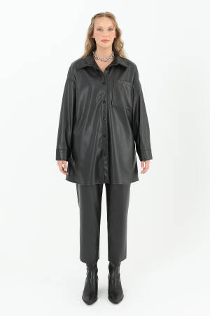 Women's Leather Shirt With Pockets - Puane - Globality Store - Women Clothes Wholesale Turkey