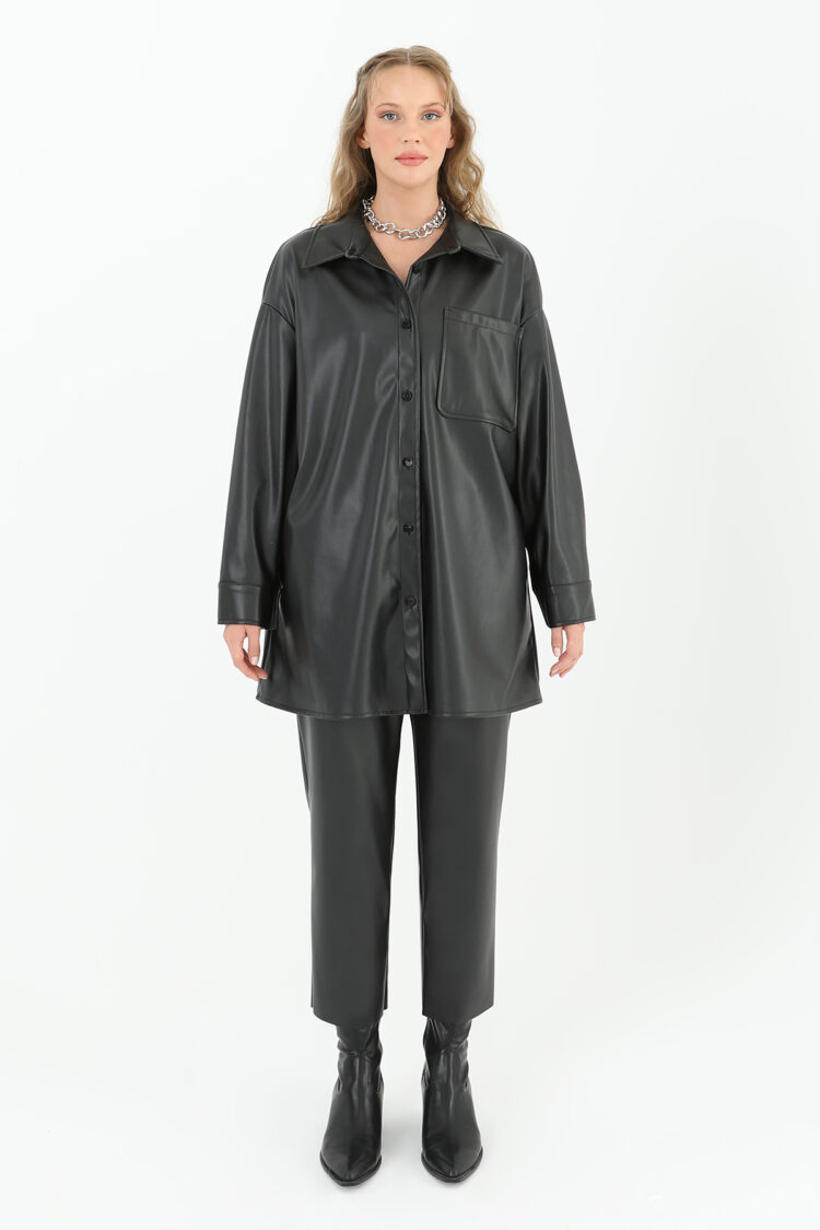 Women's Leather Shirt With Pockets
