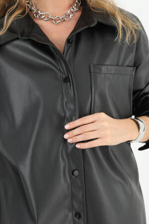 Women's Leather Shirt With Pockets - Puane - Globality Store - Women Clothes Wholesale Turkey