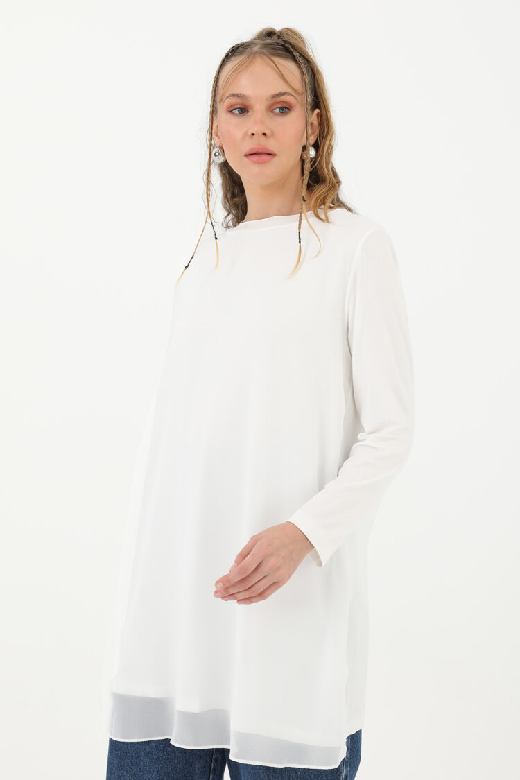 Women's Turtleneck Tulle Detail Blouse