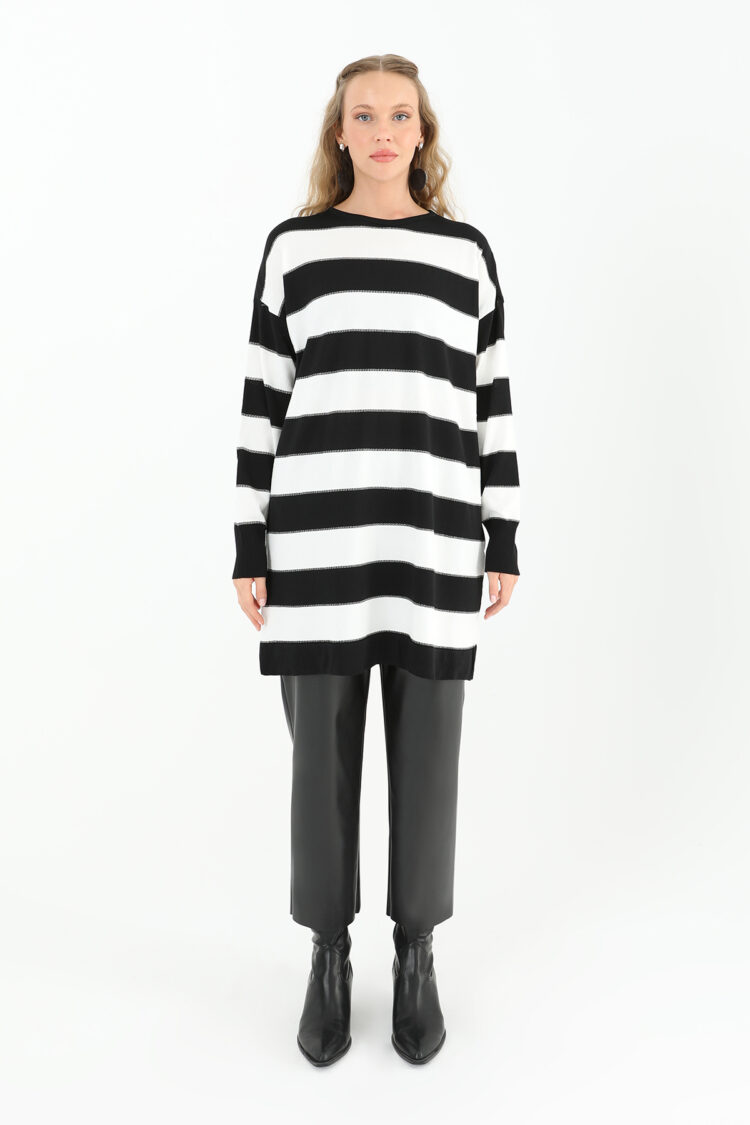 Women's Striped Long Sleeve Tunic - Puane - Globality Store - Women Clothes Wholesale Turkey