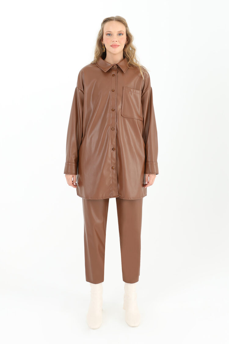 Women's Leather Shirt With Pockets - Puane - Globality Store - Women Clothes Wholesale Turkey