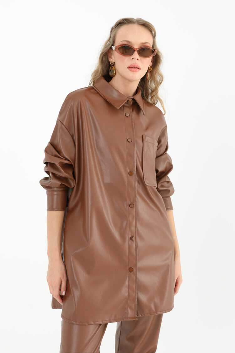 Women's Leather Shirt With Pockets