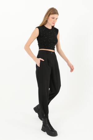 Women's Pleated Front Buttoned Leg Trousers - Puane - Globality Store - Women Clothes Wholesale Turkey