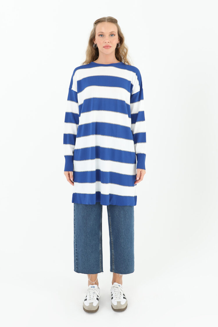 Women's Striped Long Sleeve Tunic - Puane - Globality Store - Women Clothes Wholesale Turkey