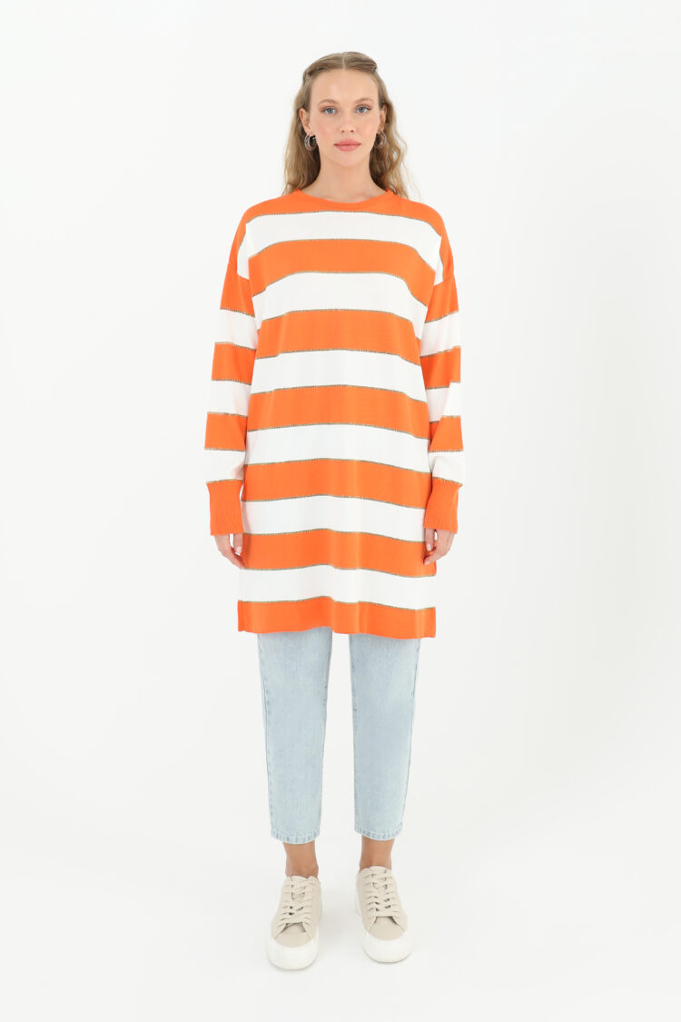 Women's Striped Long Sleeve Tunic - Puane - Globality Store - Women Clothes Wholesale Turkey