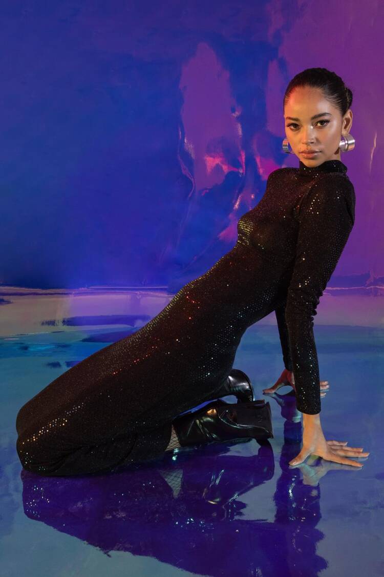 Padded Sequined Midi Pencil Dress