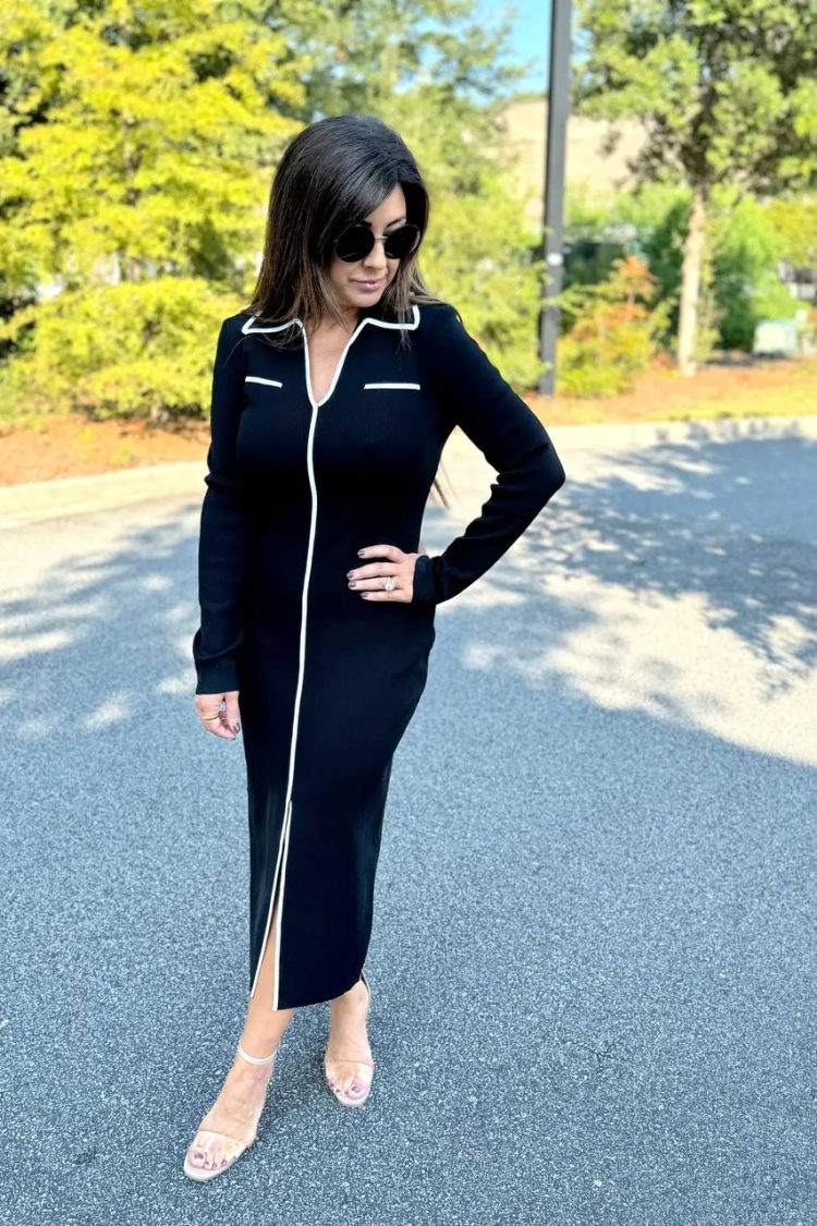 Special Design Polo Collar Ottoman Fabric Dress