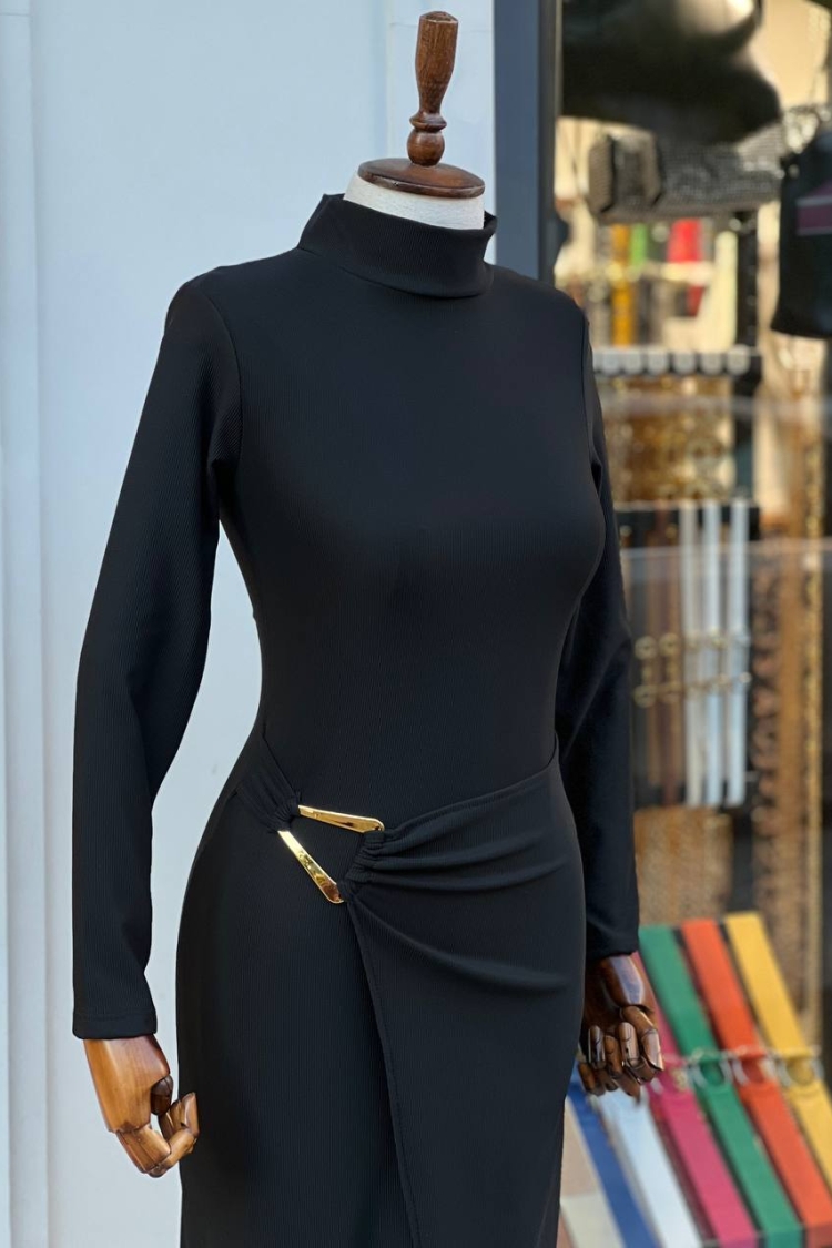 Ottoman Fabric Buckle Detailed SlitDress