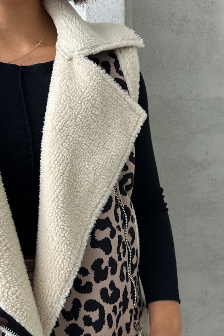 StoneLeopard Pattern Plush Wholesale Vest