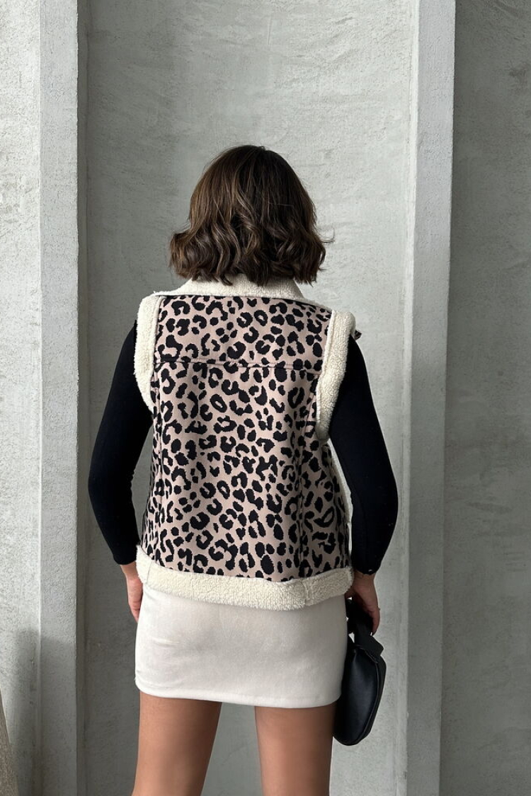 StoneLeopard Pattern Plush Wholesale Vest